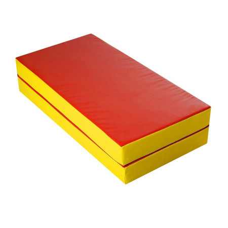 Мат спортивный гимнастический складной 100х100х10 см, желто-красный фото